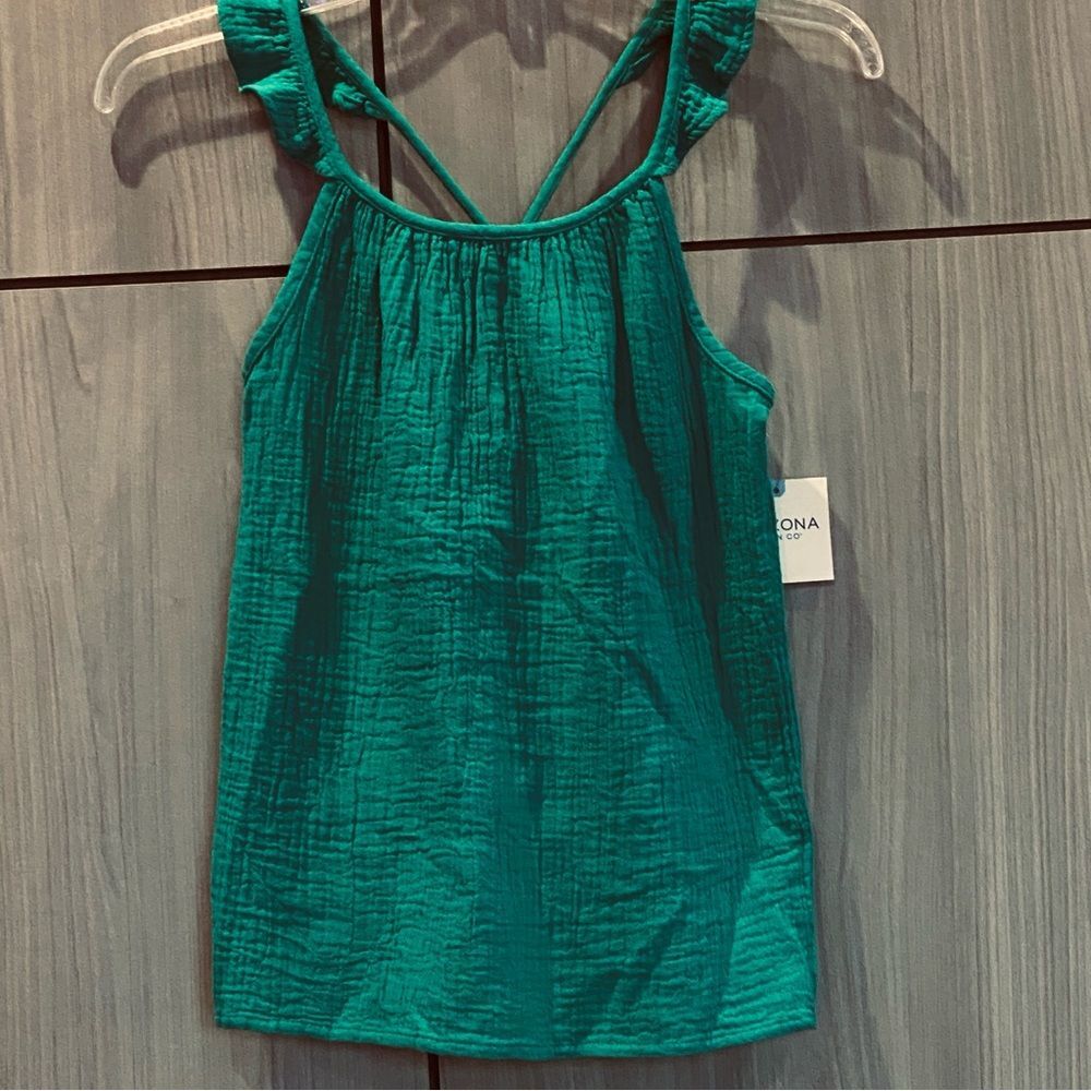 Arizona Green Gauze Ruffle Strap Tank XL 16 Youth NWT